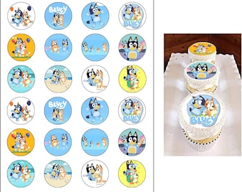 24 Edible Blue Dog Cupcake Toppers - Cake decorations for Birthday Parties