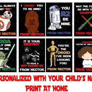 Cartões personalizados do Dia dos Namorados Starwars - Para impressão - Imprimir em casa - Cartões de dia dos namorados para impressão para crianças