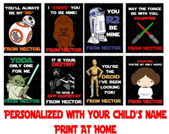 Customized Starwars Valentine's Day Cards - Printable - Print at Home - Printable Valentine Cards for Kids