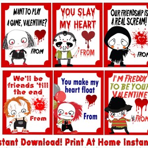 Horror Charaktere Valentinstag Karten - Printable - Sofortiger Download Print zu Hause - Printable Valentinstag Karten für Kinder