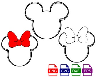 Mickey Mouse and Minnie Mouse head, Mickey Head Scribble, Minnie Scribble SVG, PNG, Eps and Png files included, Instant download