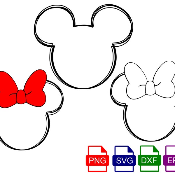 Mickey Mouse and Minnie Mouse head, Mickey Head Scribble, Minnie Scribble SVG, PNG, Eps and Png files included, Instant download