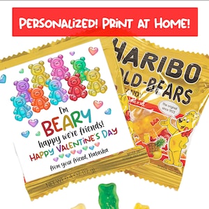 Cartes de Saint-Valentin personnalisées en forme d'ours en gélatine - Imprimables - Cartes de Saint-Valentin imprimables pour enfants - Saint-Valentin de classe pour l'école