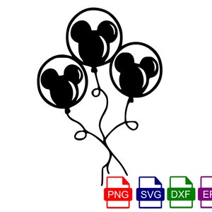 Três balões de mouse SVG, mouse SVG, férias em família SVG, camisas de família svg, balões de mickey svg