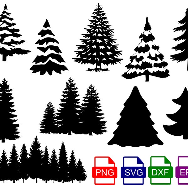 Pine Tree SVG Bundle, Christmas Tree svg bundle, Flocked Pine trees,  Svg, PNG and Dxf files included, Instant download