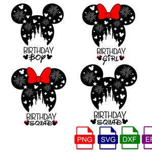 Birthday squad svg, birthday girl, birthday boy, mickey, minnie, digital download, cut file, cricut, silhouette, instant download, DTF Print
