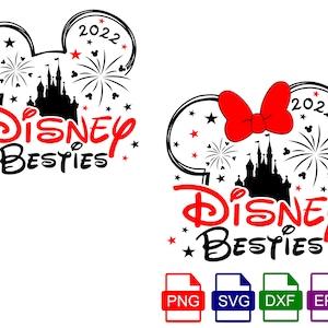 Besties Trip 2022 SVG, Mickey and Minnie head with castle and fireworks, SVG, PNG, Eps and Dxf files included, Instant download