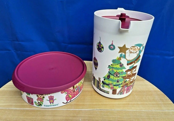 Tupperware Holiday Christmas Stacking Canister and Bottle 