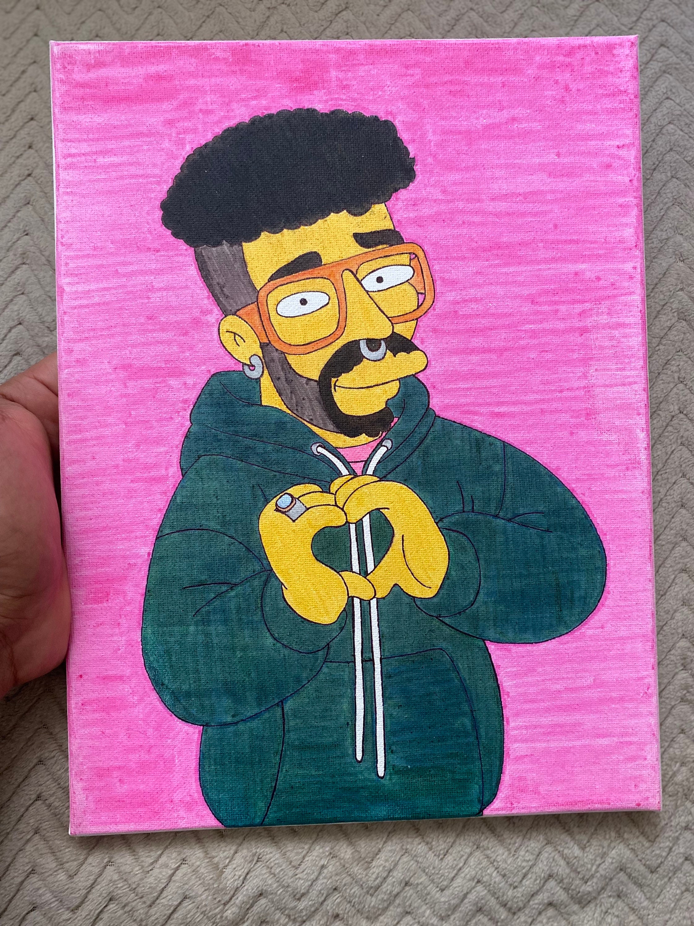 Bad Bunny Simpson Style Canvas (pink Background) - Etsy