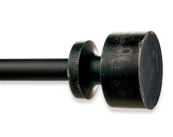 Ezra Farmhouse Rustic Natural Wood Distressed Black Curtain Rod Set