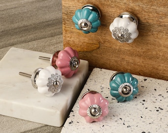 Classic Style Teal, Pink and White Ceramic Pull Knobs (C16)