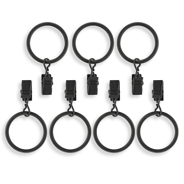 Home Decor Curtain Rods Clip Rings Matte Black (Set of 7 Clip Rings)