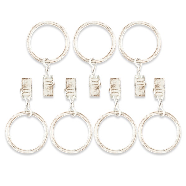 Home Decor Curtain Rods Clips Rings Distressed Ivory White (Set of 7 Clip Rings)