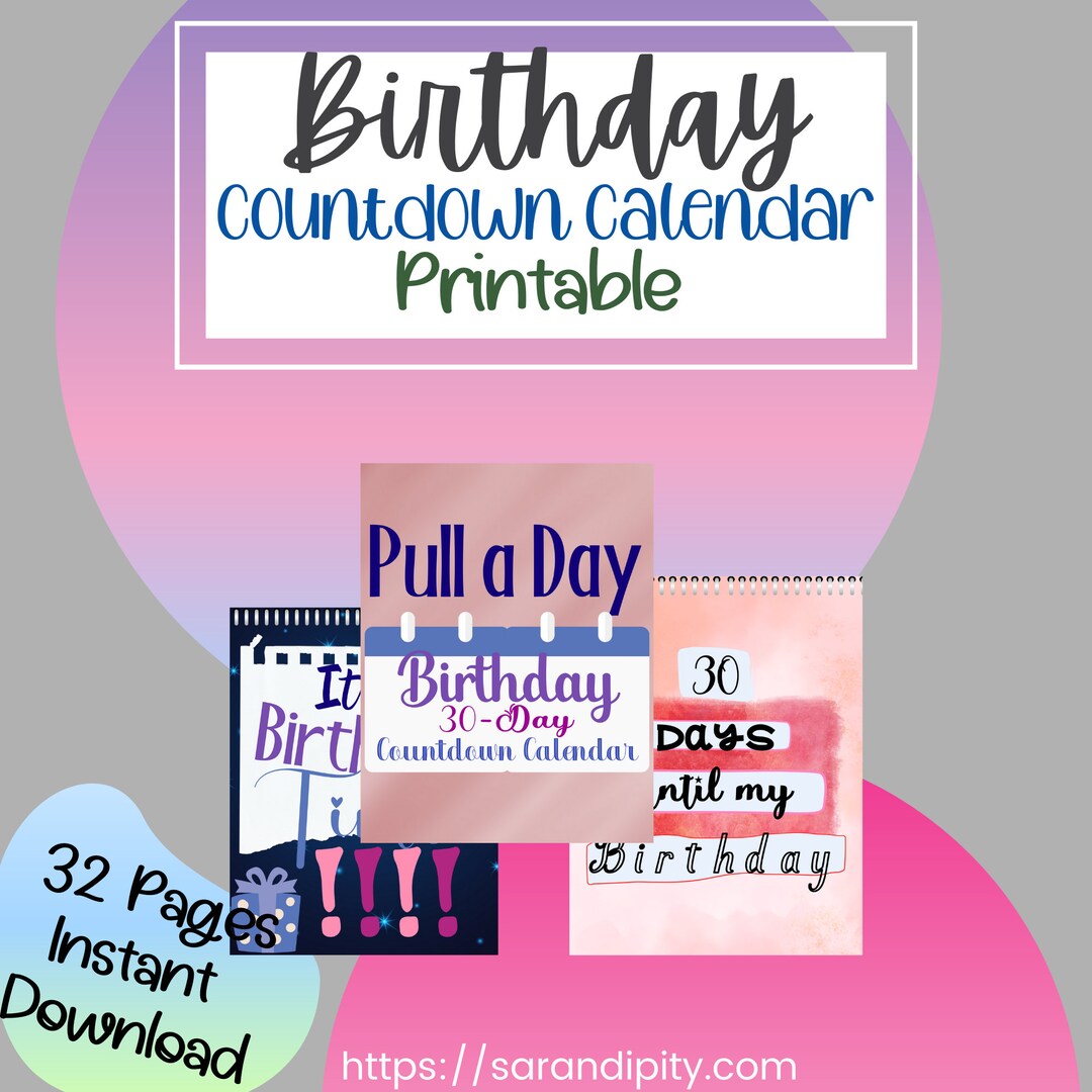 Pull-off Countdown Calendar for Birthdays Tear-off Printable Birthday ...