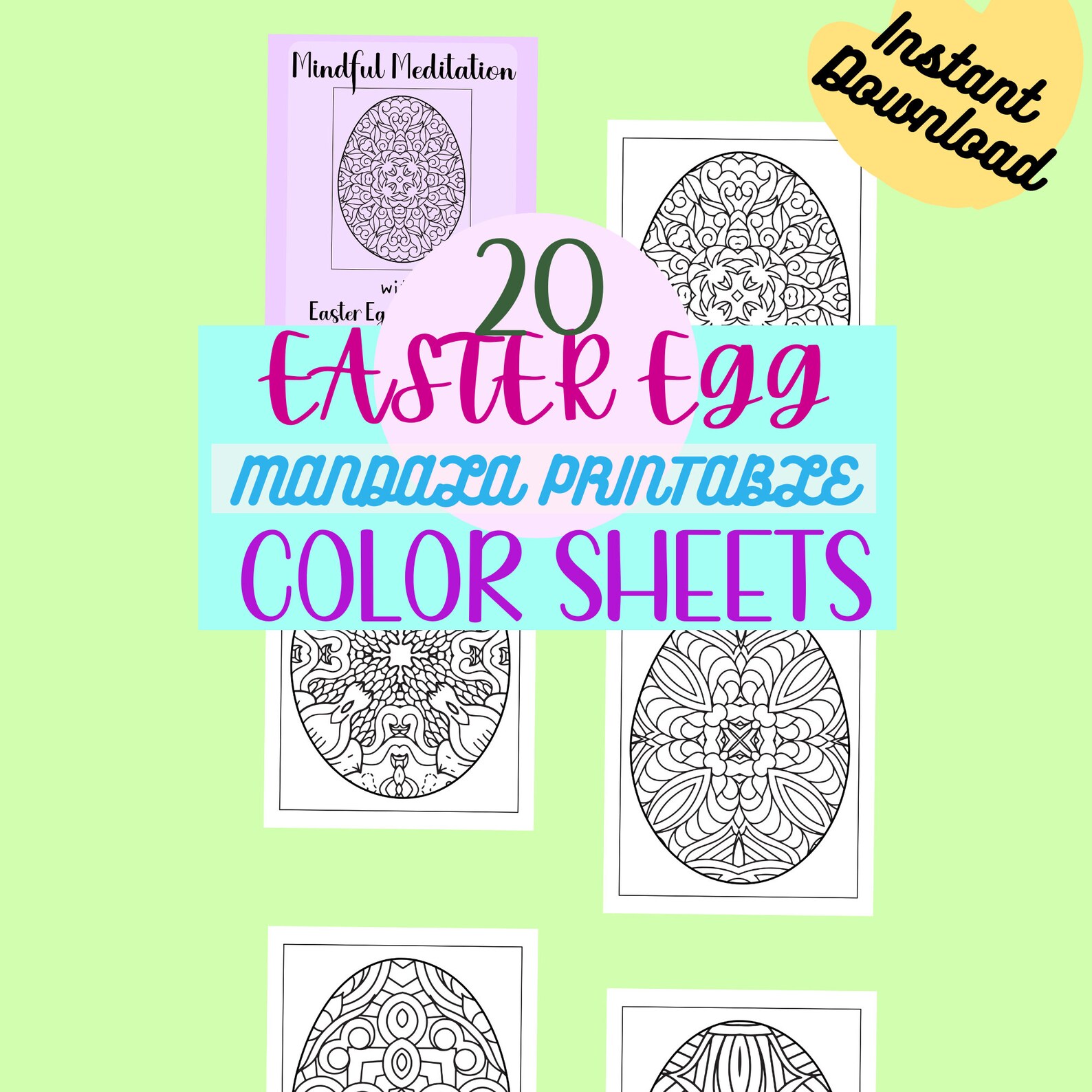 Seasonal Printable Easter Egg Coloring Pages Digital Etsy