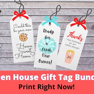 Open House Thank You Tags 3-Pack – Popcorn, Cookie & Mint Gift Tags – Realtor Printable – Instant Download – Not Editable