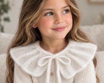 BABY Toddler Kids Hand Knitted ANGORA Yarn COLLAR Off White Color