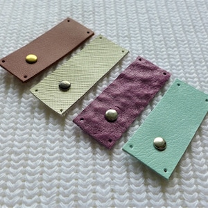 GenuineLeather Folding Tags Labels Appliques with Mini Metal Button Rivet for Handmade Garments Set of 4