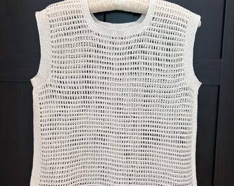 WHITE LINEN TOP Blouse Hand Crochetted for Women Girls Teens Size Small