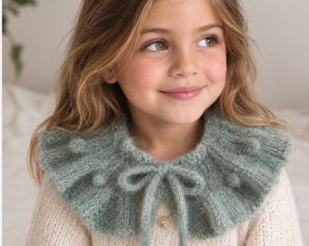 Toddler Kids Hand Knitted ALPACA Mulberry SILK Yarn COLLAR Ivory Color