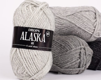 Aran DROPS ALASKA Pure European Wool Yarn, Untreated, Feltable Light Brown Mix Color (49) 50 g