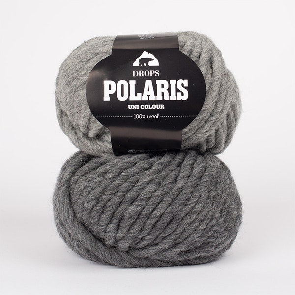 Super Bulky DROPS POLARIS Pure European Wool Yarn, Untreated, Unprocessed, Feltable, Medium Grey (04), 100 g