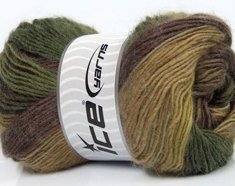 MOHAIR WOOL Acrylic Ice Yarn 46393 Brown Green Shades 100g, 328 yards