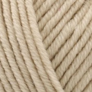 May include: A close-up view of a ball of yarn featuring a light beige, neutral color. The texture consists of multiple strands of twisted fiber arranged in parallel lines, creating a consistent, repeating pattern across the entire surface area.
