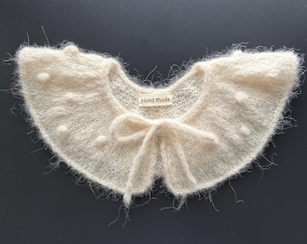 Kids Hand Knitted ALPACA Mulberry SILK Yarn COLLAR Ivory Color
