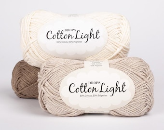 DROPS COTTON LIGHT Yarn for Knitting, Crocheting, Amigurumi Variety of Colors 50g 115 yards