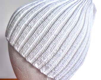 Pre-Ordering Organic Certified Plant-Based Natural COTTON BEANIE Unisex for Adults Hand Knitted White Size XL