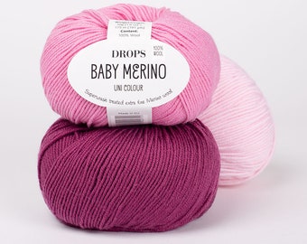 DROPS BABY MERINO Wool Yarn, Superwash Merino Wool, Baby Wool, Knitting Yarn 50 g