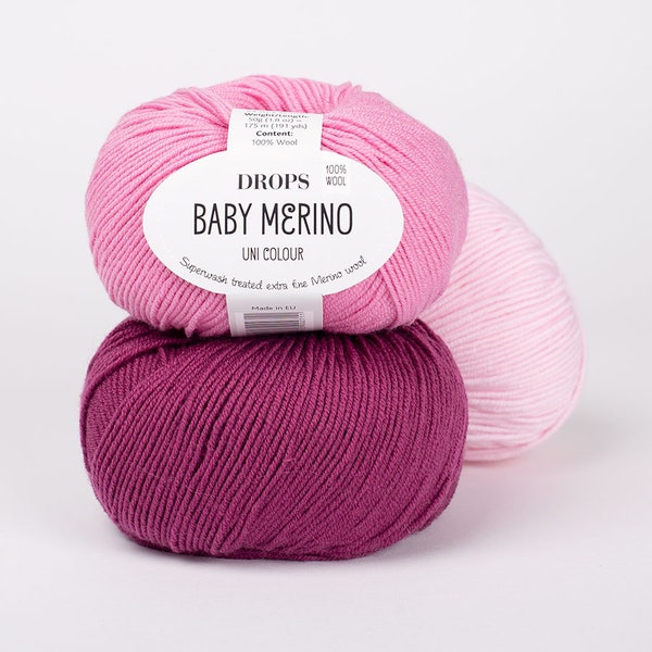 DROPS BABY MERINO Wool Yarn, Superwash Merino Wool, Baby Wool, Knitting Yarn 50 g