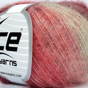 Lace Weight Yarn WOOL Blend Yarn 77730 Ice Yarn, Pink Burgundy Beige, 30g, 196yrds