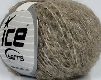 WOOL BOUCLE Yarn by Ice Yarn for Knitting and Crocheting, Dark Beige Color 50g, 120 Yards