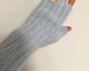 CASHMERE ANGORA Fingerless GLOVES Hand Knitted Medium Large