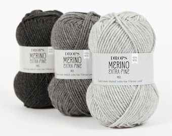 DROPS MERINO Extra Fine WOOL Yarn, Superwash Merino Wool, Knitting Yarn 50 g