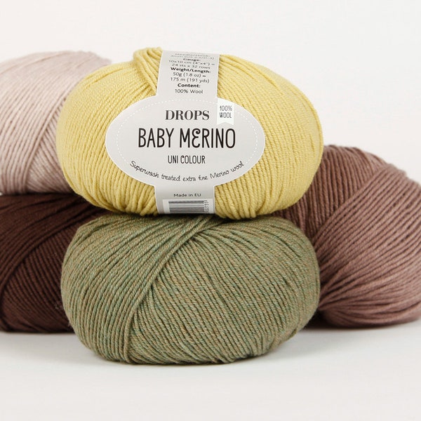 DROPS BABY MERINO Wool Yarn, Superwash Merino Wool, Baby Wool, Knitting Yarn 50 g