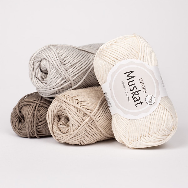 DROPS MUSKAT MERCERIZED Cotton Yarn, Knitting, Crocheting, Amigurumi,  Variety of Colors, 109 yards, 50 g