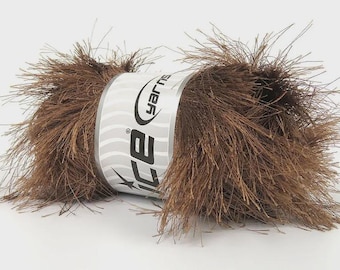 LONG EYELASH 6 Super Bulky Ice Yarn, Brown 81661, 100 g