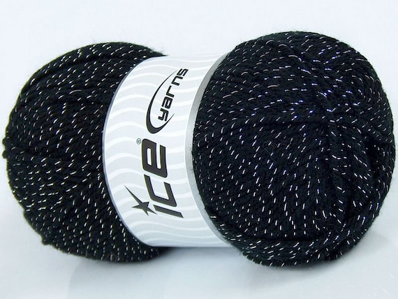 3 DK Light Worsted METALLIC Ice Yarn 74409 Black Yarn, Knitting, Crocheting,  90g, 295 Yds 