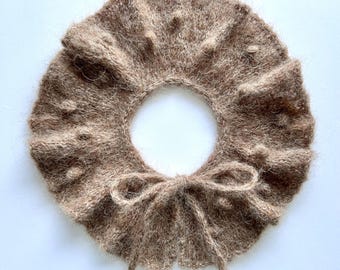 Baby Toddler Hand Knitted ALPACA Mulberry SILK Yarn COLLAR Light Brown Color