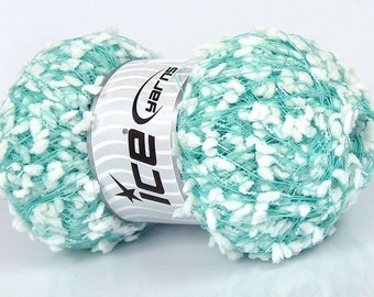 NYLON POLYESTER White Green Color Pom Pom Ice Yarn 90g, 634 yrds