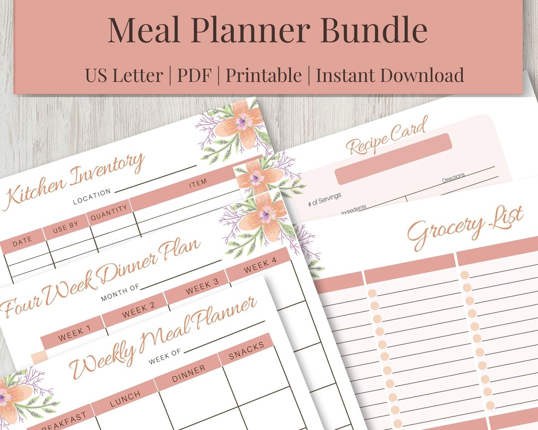 Meal Planner Printable Bundle | Menu Planning | Recipe Cards | Grocery ...