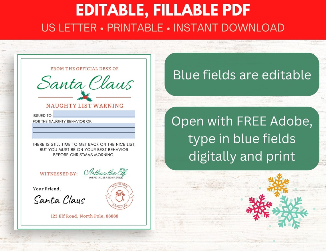 Editable Santa Warning Letter, Naughty List Letter, Bad Behavior Letter