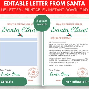 Lettera personalizzata modificabile di Babbo Natale, Lettera di Babbo Natale ai bambini, Dalla scrivania di Babbo Natale, Lettera di Natale di Babbo Natale, PDF stampabile