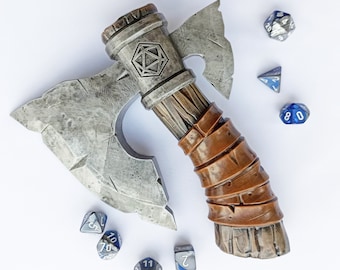 Barbarian's Dice Axe: Hand-Painted Polyhedral Dice Holder