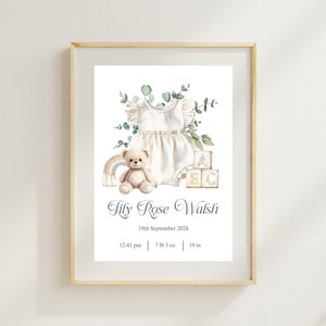 New baby birth announcement, baby Girl birth stats, new baby gift, baby keepsake, nursery decor. New baby birth print. Birth details print.