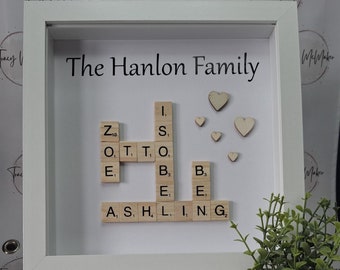 Personalised family Scrabble letter frame, anniversary gift, engagement gift, Mother's Day, family gift, scrabble picture, crossword picture