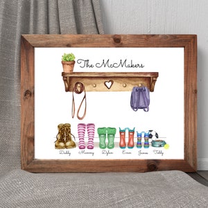 Personalised Family Welly Boot Print, Custom Wellies Print with Names & Pets,Personalized Family Wall Art, Family Gift and Home Decoration